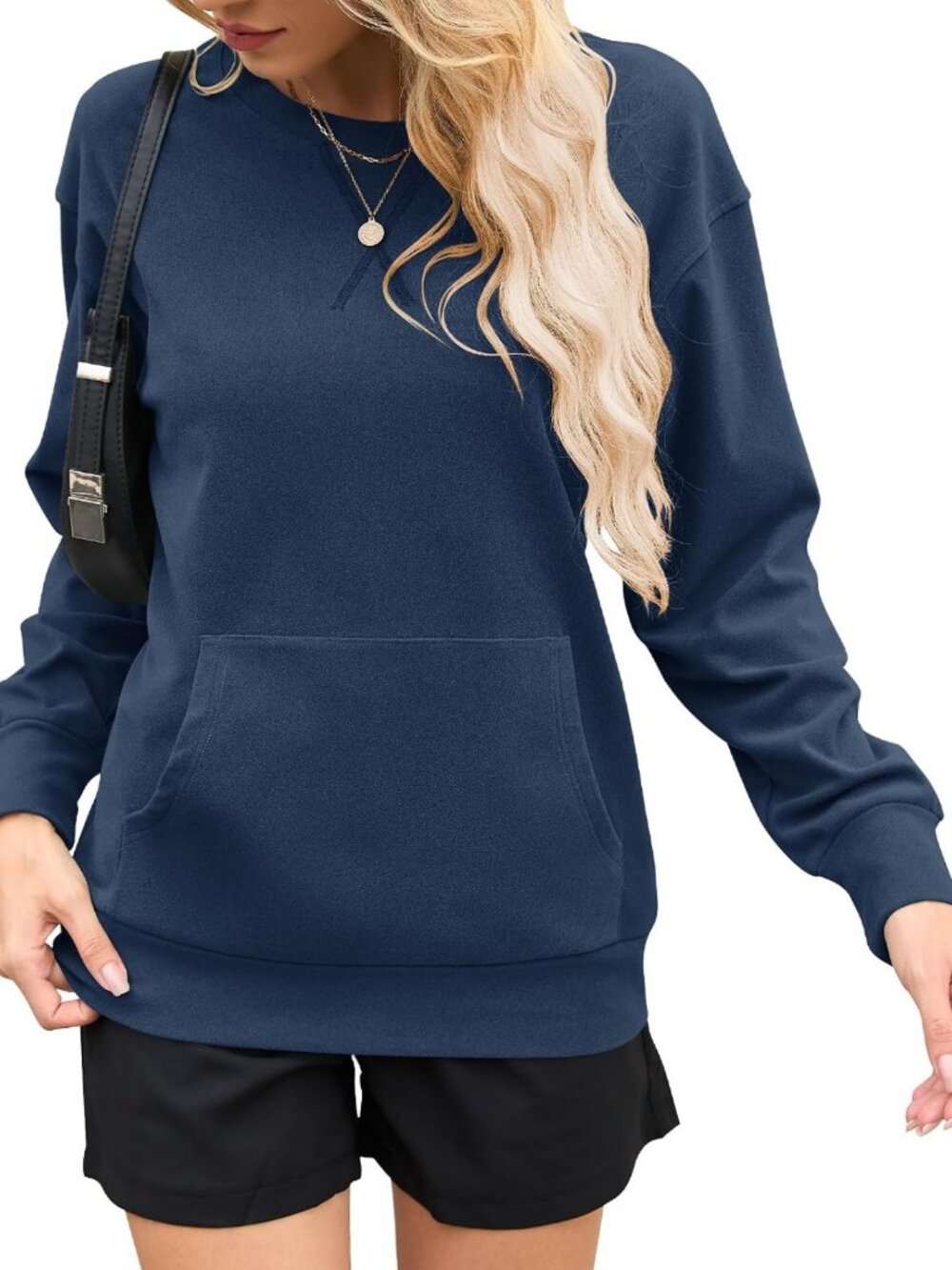 Oversized Hoodless Sweatshirt with Kangaroo Pockets & Stylish X Decoration